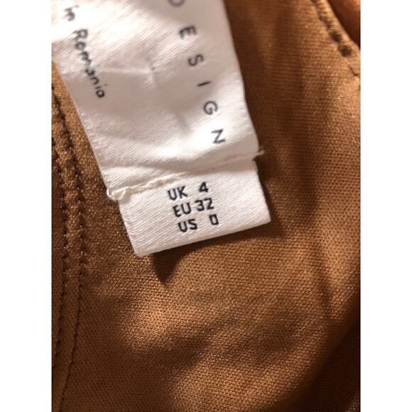 ASOS Design Dress Peekaboo Shoulder Tuck Pencil Midi Geo Print Brown Tan 0 NWOY - Picture 7 of 10